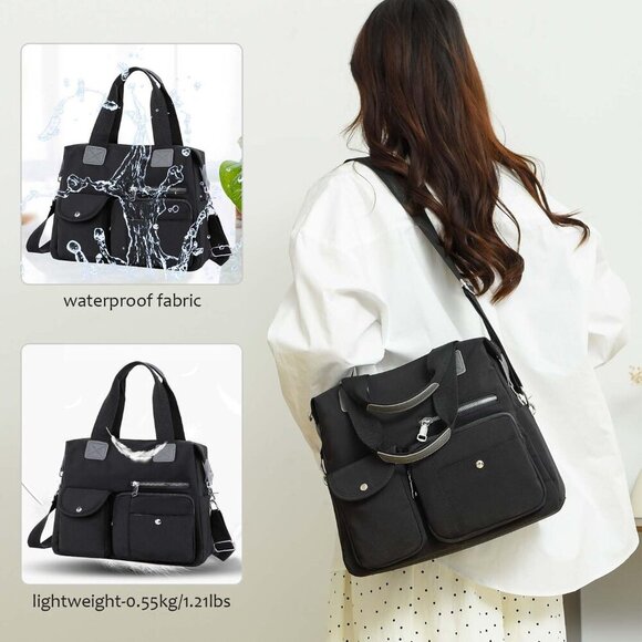 Women Utility Tote Bag Waterproof Nylon Multi Pocket Work Shoulder Bag - Picture 4 of 6